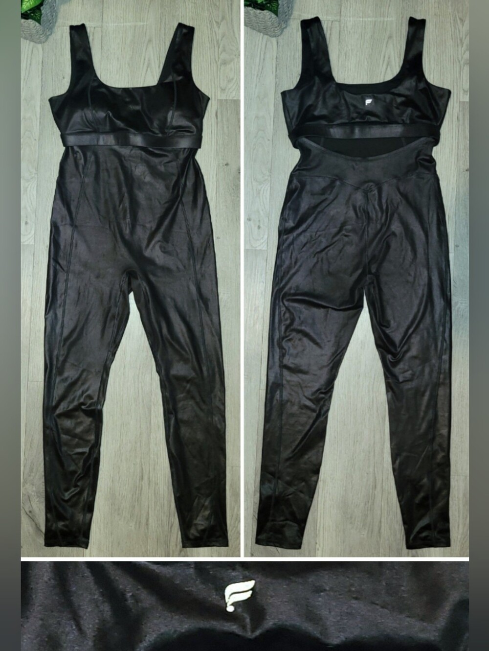Fabletics Motion365+ Black Shine Metallic Shimmer Full Jumpsuit, Women's Large